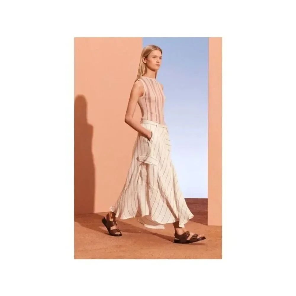 Zara Srpls Womens Midi Skirt Small White Black Striped Flowing 4676/900 NWT